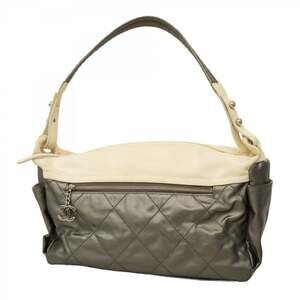 Chanel Paris-Biarritz canvas shoulder bag in gray and ivory for women